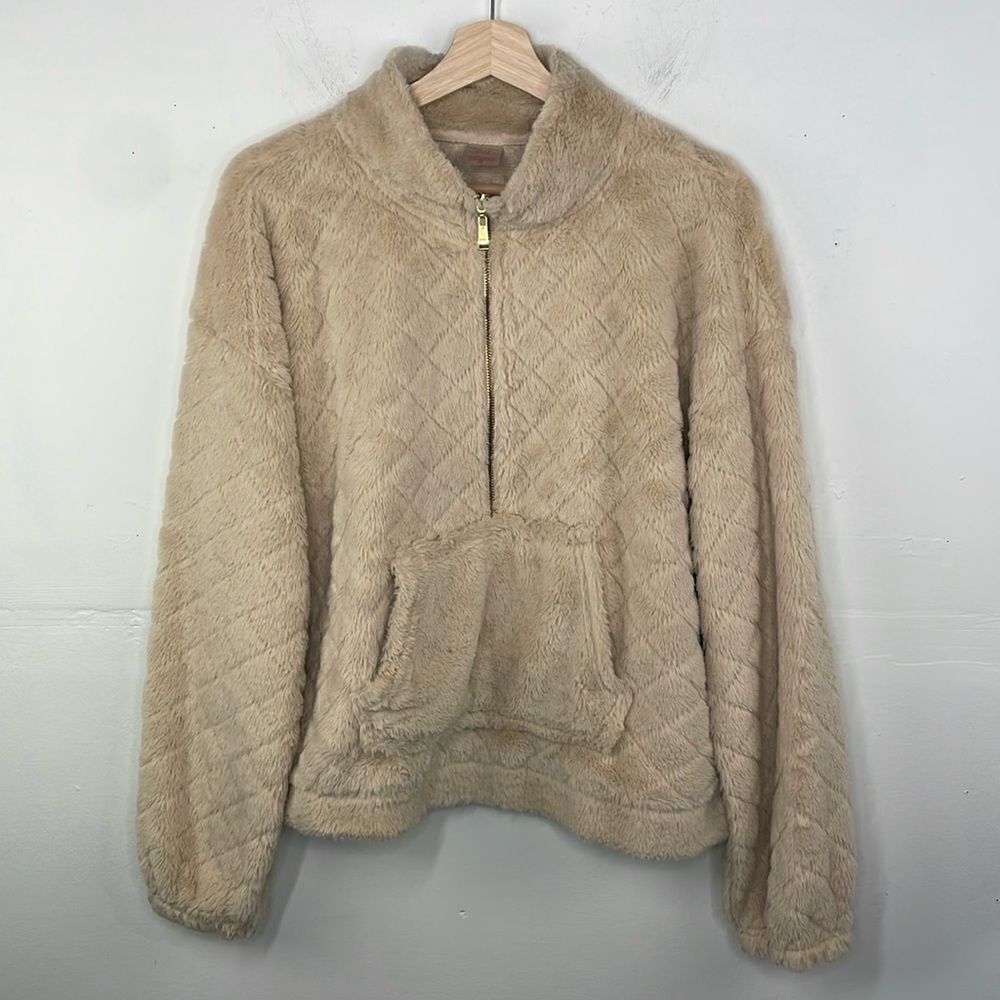 No Boundaries Faux Fur Pullover Sweatshirt Long Sleeve 1/2 zipper XXL